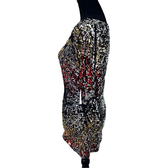 Boston Proper Sequin Mini Bodycon Top Dress Cold Shoulder Pullover Multicolor XS - Picture 6 of 11